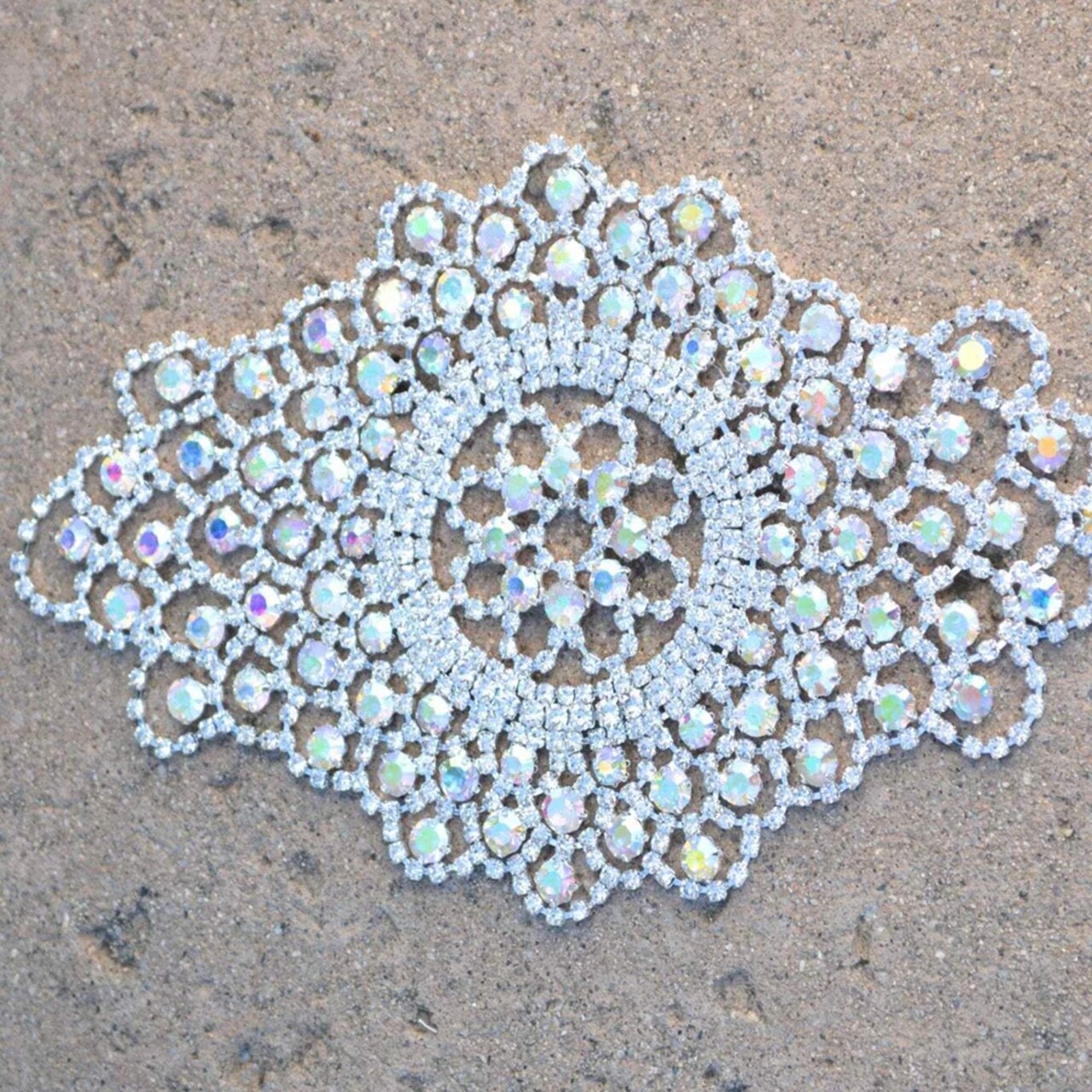 Iridescent Silver AB Rhinestone Applique with Silver Back for Bridal Dresses Hats Accessories